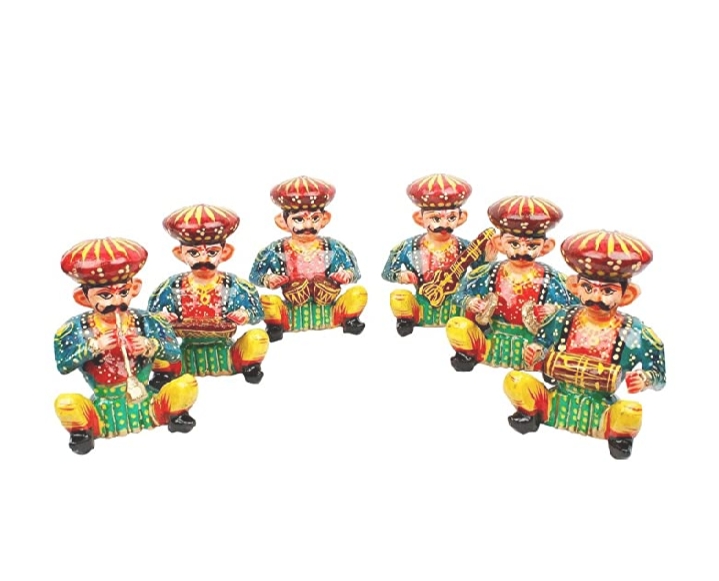 Handicrafts Decorative Arts & Crafts Rajasthani 6 Piece Musician Bawla Set in Wood