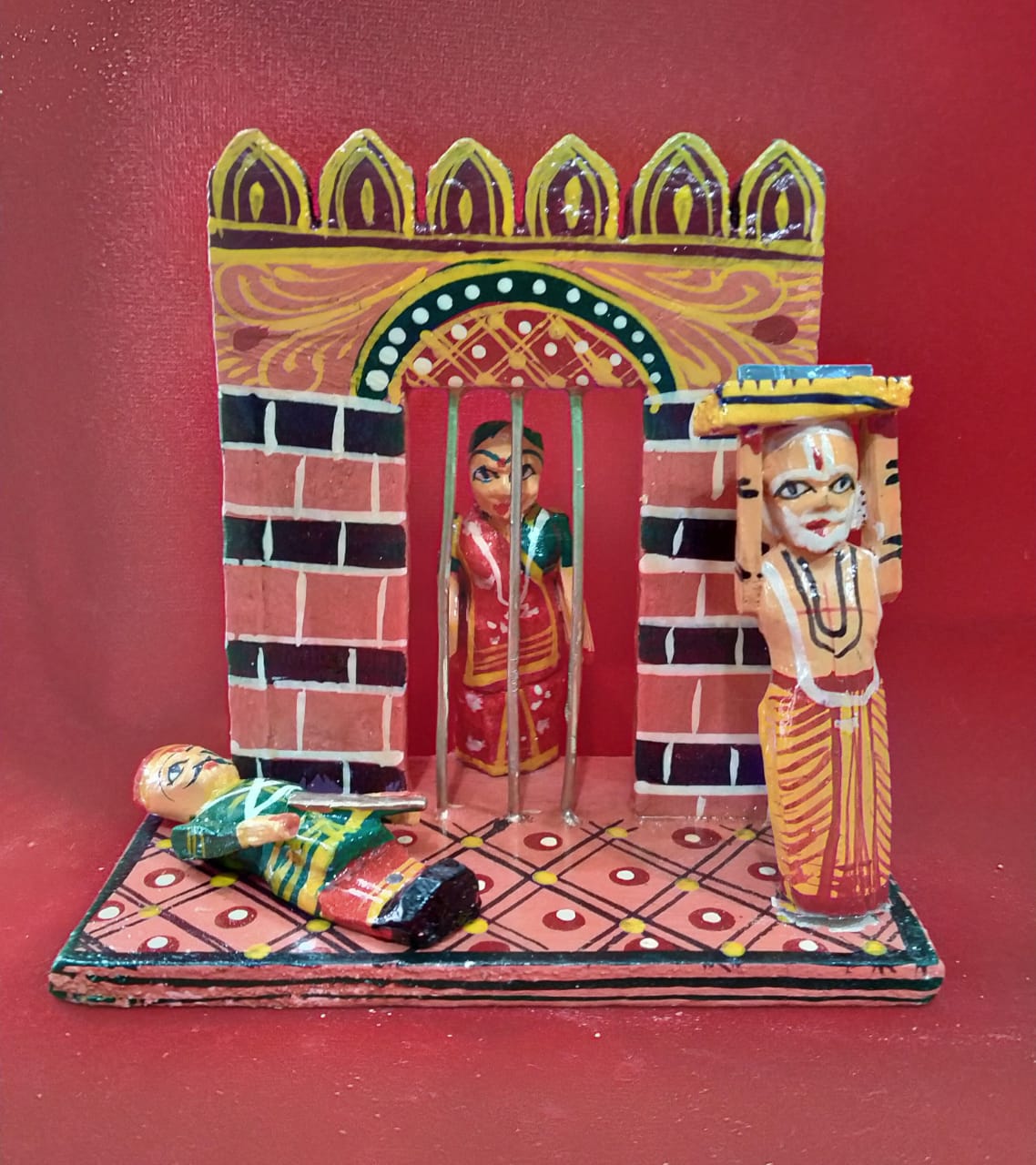 Krishna Birth in Karagruh Devki Vasudev, Wooden Art Showpiece