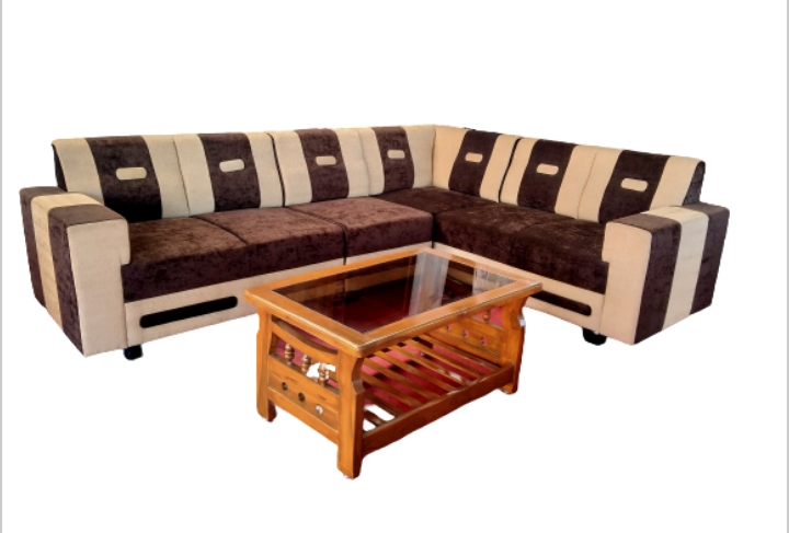 L Shape Corner Sofa Set 5 Seat with Wooden Center Table