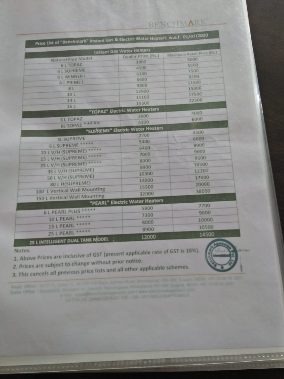 BENCHMARK 6 LTR SUPREME UP GAS GEYSER - Suratwale