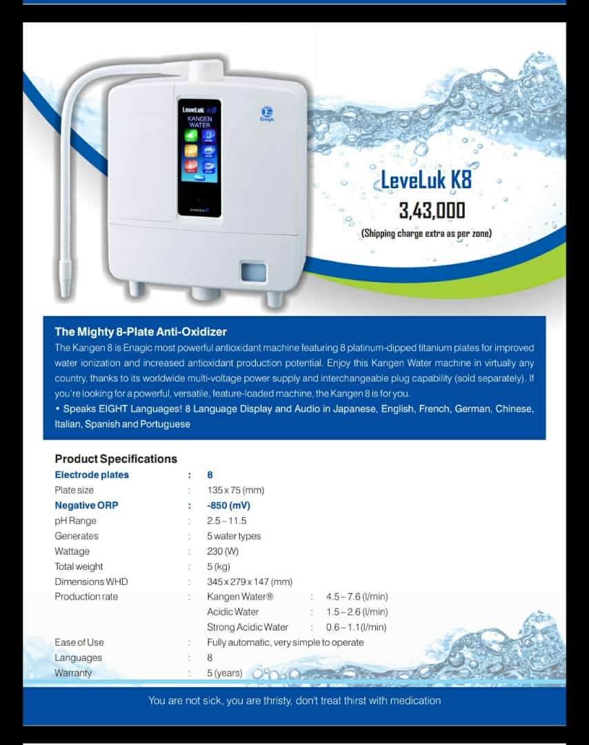 Leveluk K8 Kangen Alkaline Ionised Water Machine