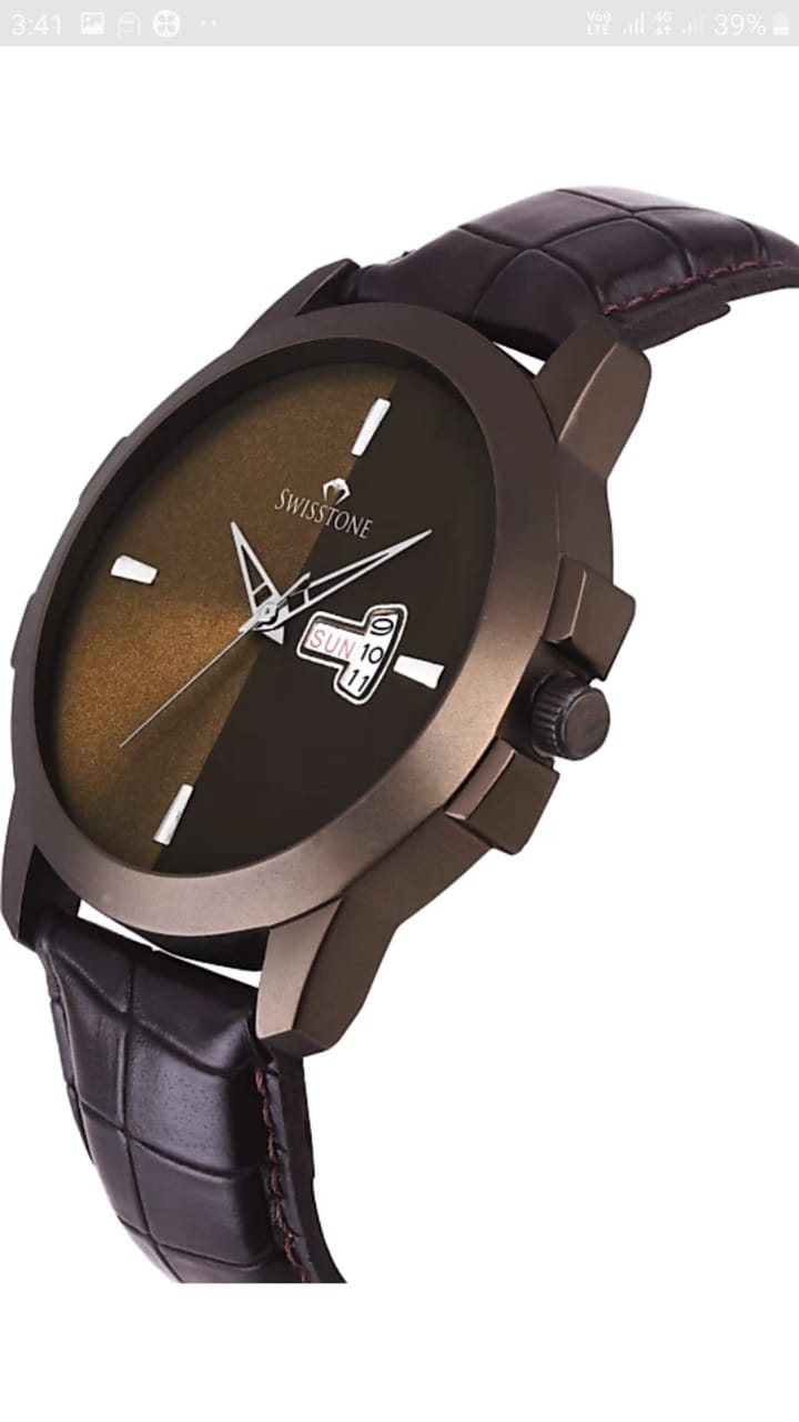 Day and Date Analog Watch for Man (Brown Leather Strap)