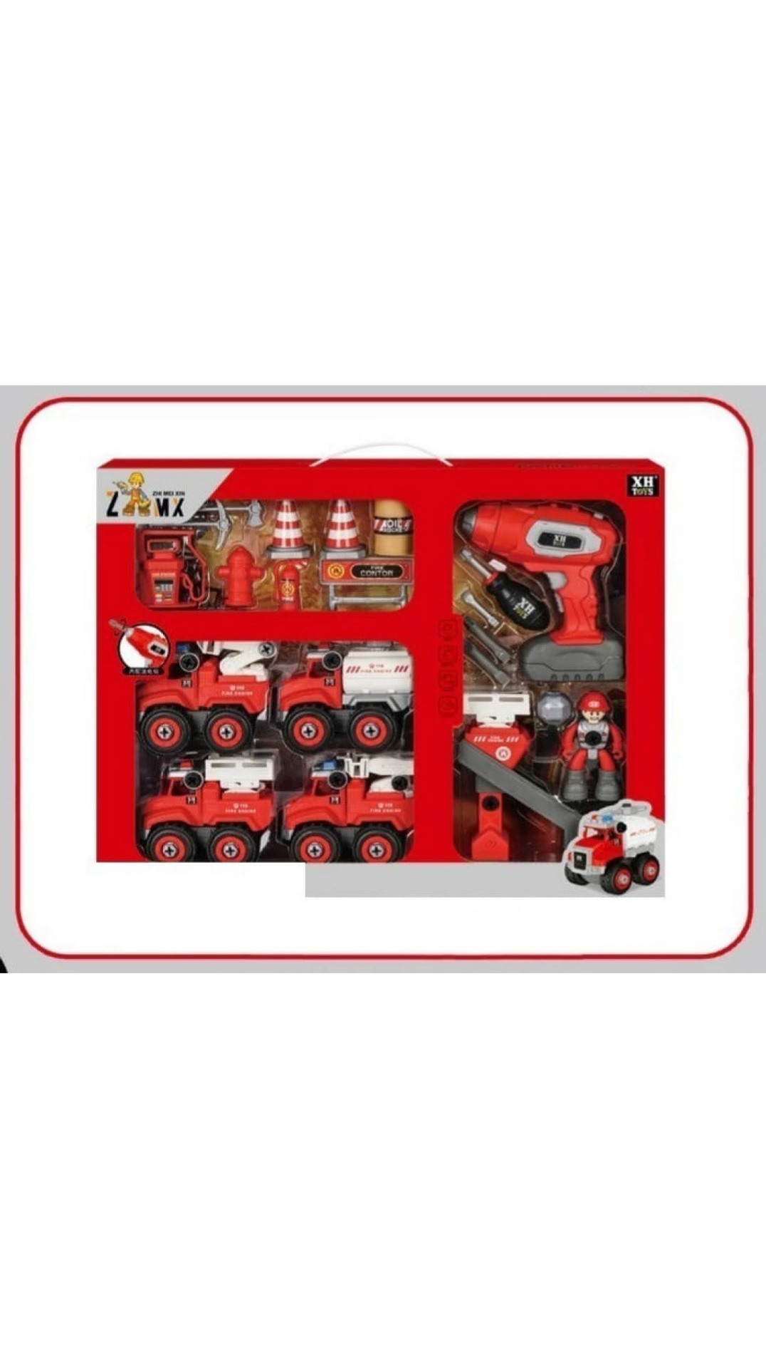 DIY fire rescue trucks playset with safe screwdriver