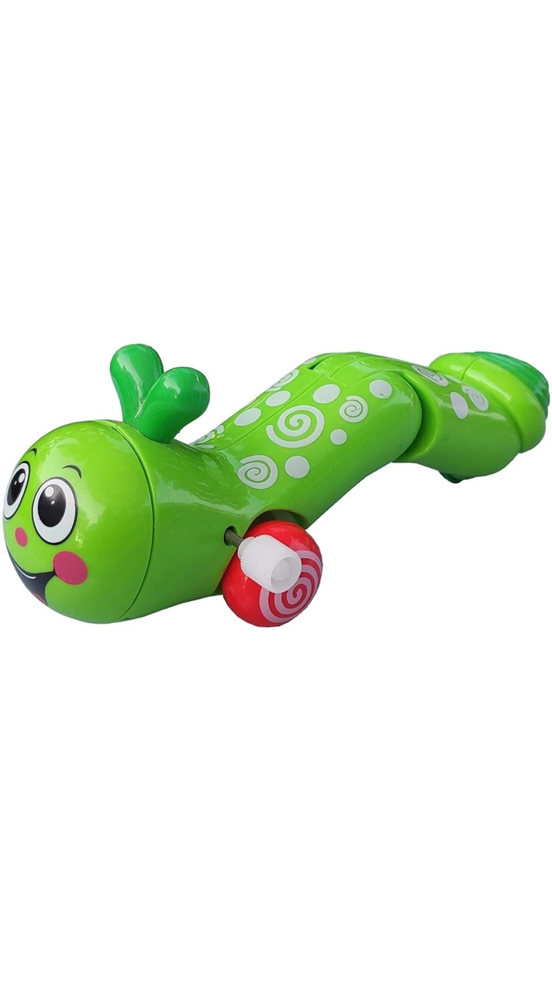 Twisty caterpillar rattle toy with crawl action