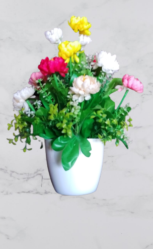 Flowerpot artificial various flowers and fiber pot