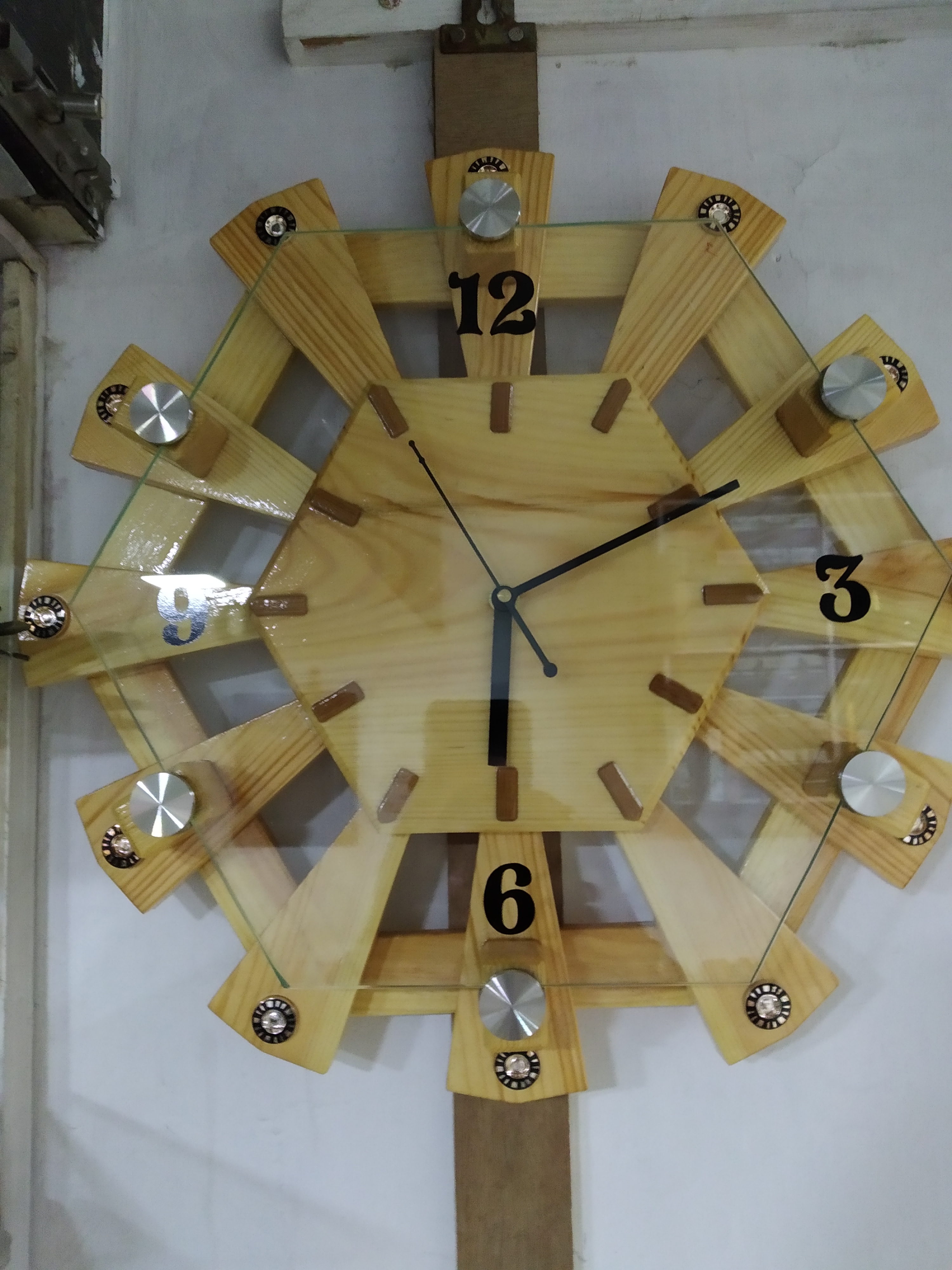 Wooden Hexa Shape Designer Wall Clock