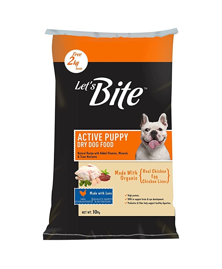 Let's Bite Active Orgainc Puppy Dog Food 10kg (2kg Extra Free Inside)