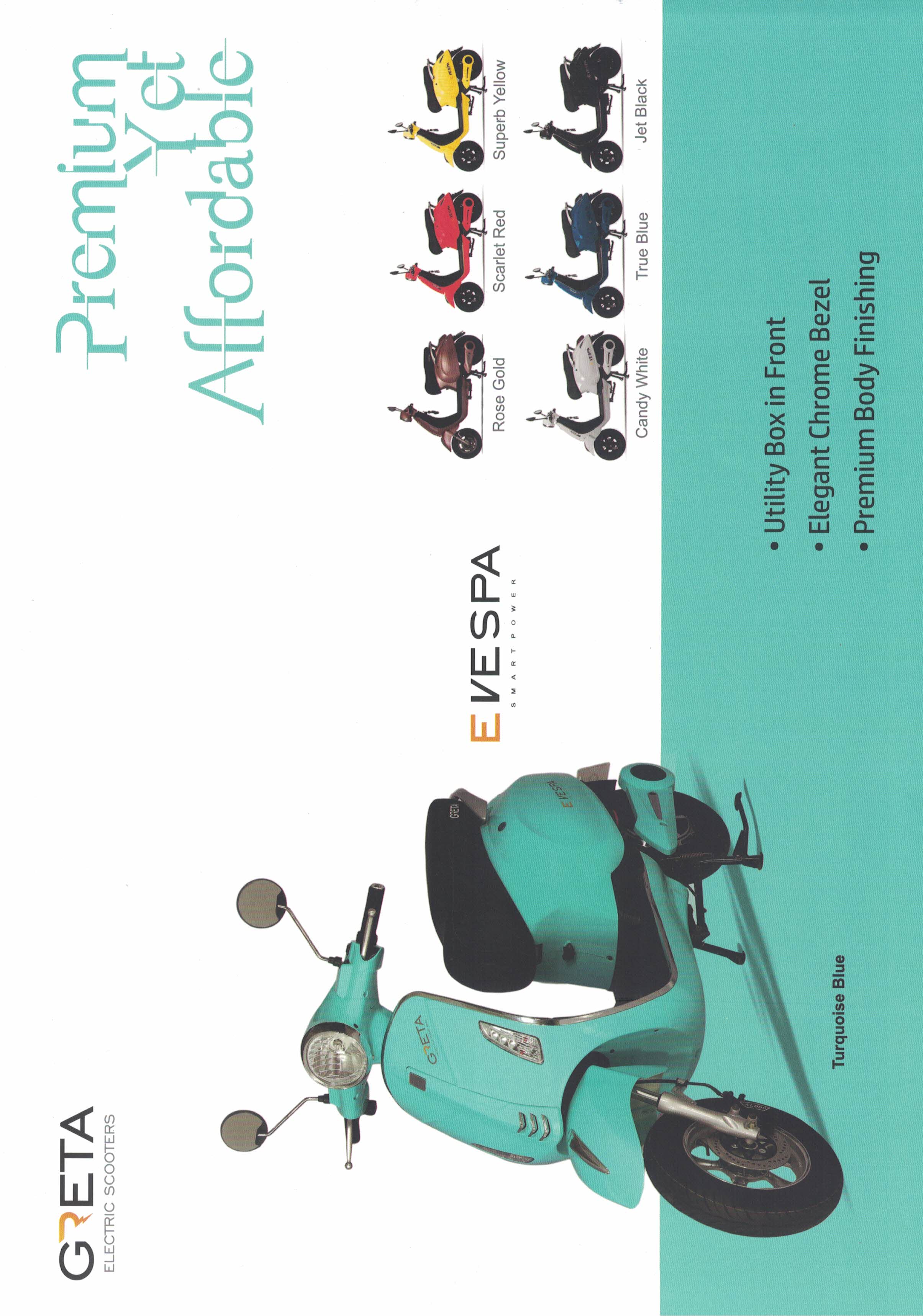 GRETA E VESPA Smart Power Electric Scooter (Turquoise Blue Colour)