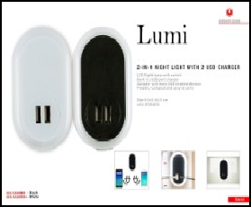 2-in-1 Night light with 2 USB Charger