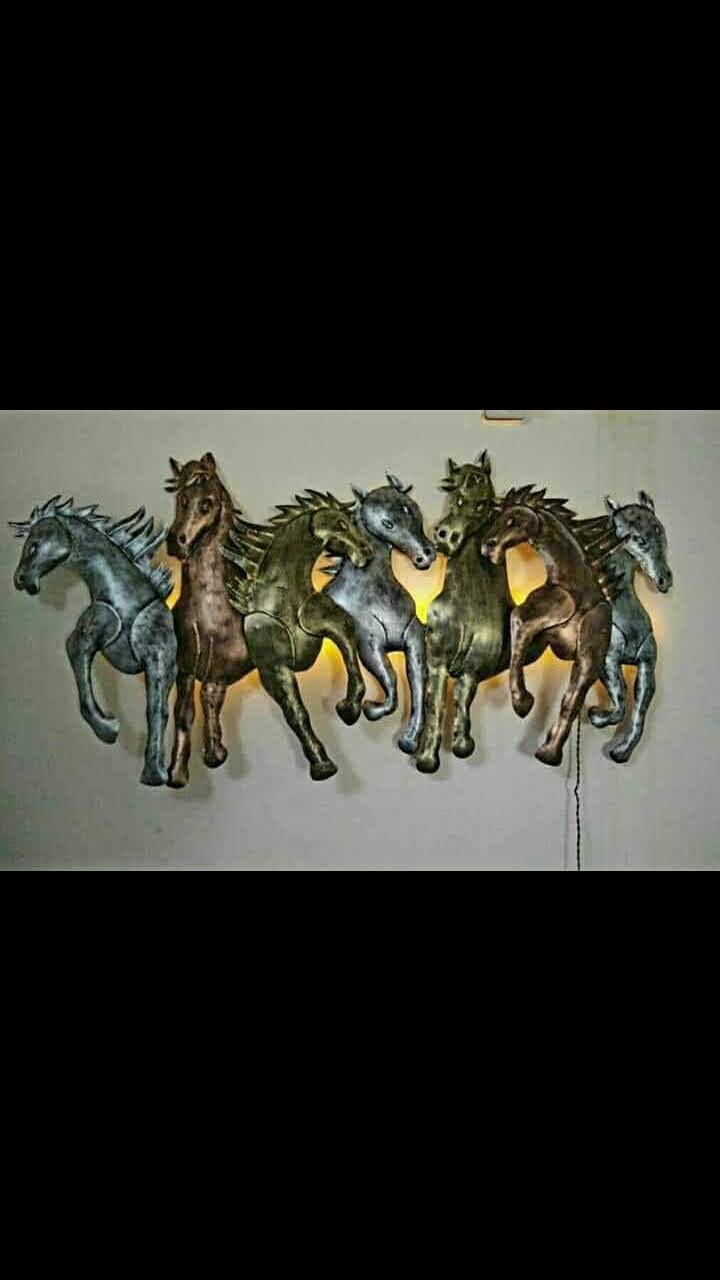 Antique Metal 7 Running Horses with LED Wall DÃ©cor 
